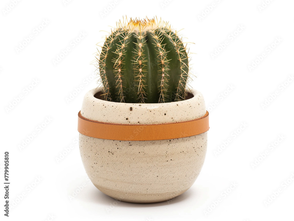 The cactus is planted in a ceramic pot and the pot is tied with a rope made of animal skin. Isolated on white background.
The cactus is planted in a ceramic pot and the pot is tied with a rope made of animal skin. Isolated on white background.