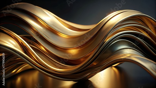 Fluid Gold Wave: Abstract 3D Realistic Golden Metal Shape