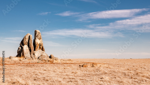 Rocky outcrop in harvested wheat field
