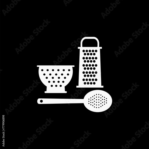 Colander icons set isolated on black background