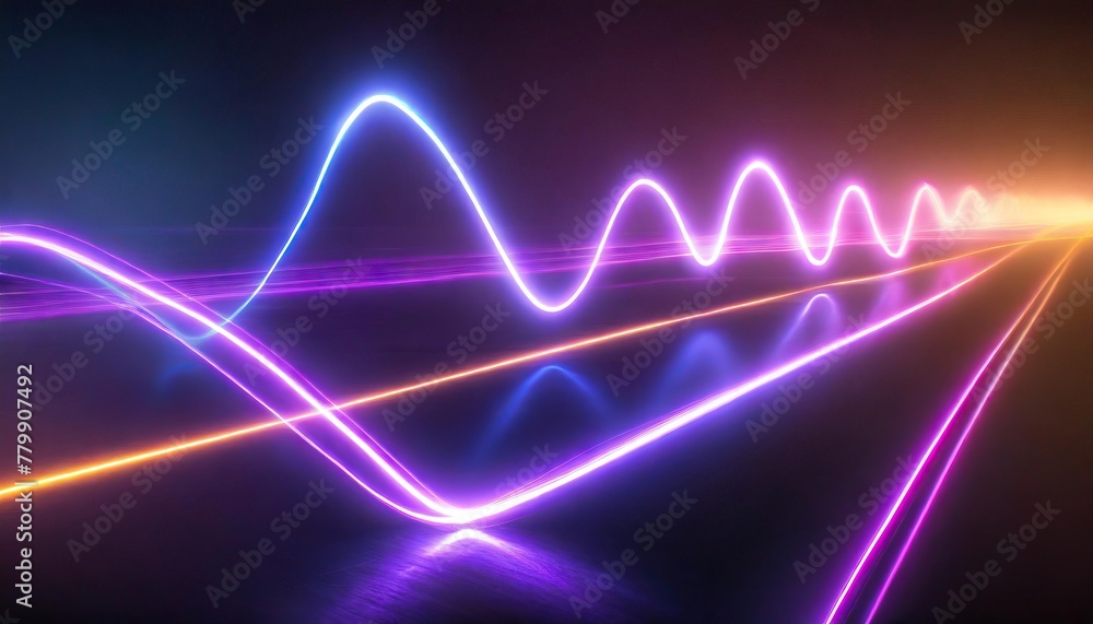 Fototapeta premium Abstract background with glowing neon lights in pulse shaped lines