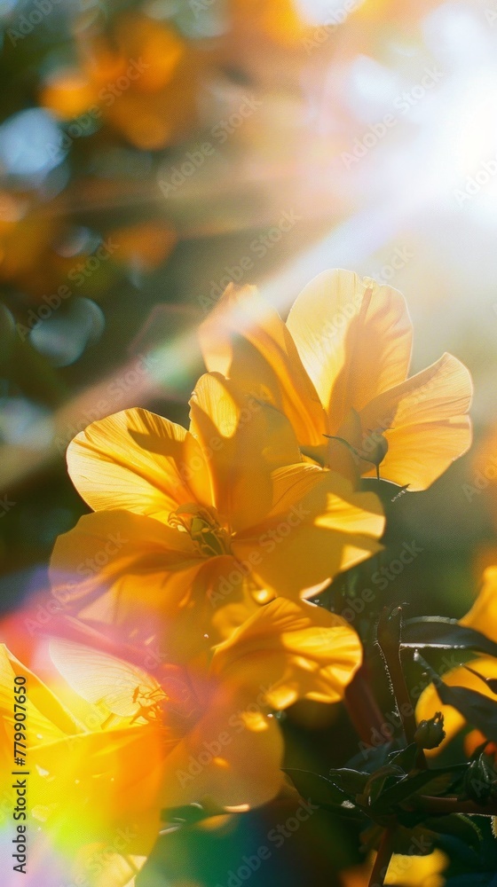 Golden Sunlight Shining Through Yellow Blossoms