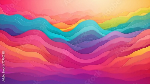 Colorful abstract gradient background wavy pastel rainbow colors, blue, pink, purple, multi color layered paper wave texture photo