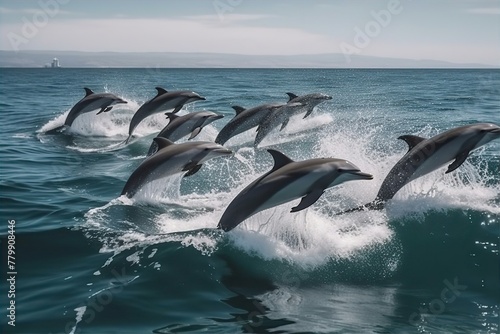 dolphins, water, leaping, group, marine, animals, ocean, wildlife, playful, nature, mammal, sea, aquatic © Sumon