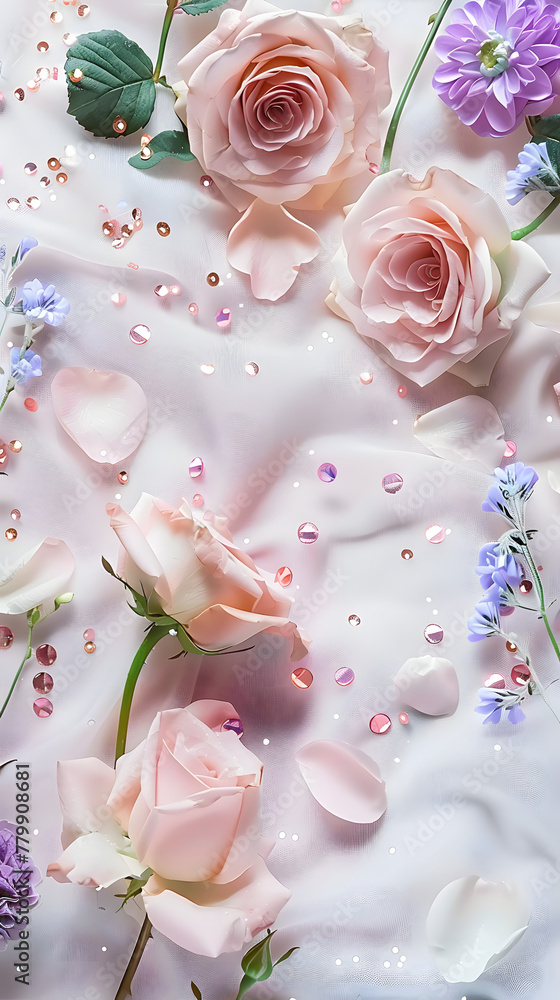 roses on tablecloth with glitter stones roses on tablecloth with glitter stones