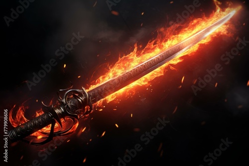 Agile Samurai warrior katana. Sun fire background. Generate Ai