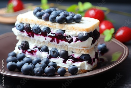 Luscious Sandwich cream blueberry. Nutrition dessert. Generate Ai