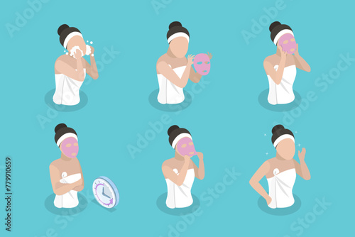 3D Isometric Flat Vector Illustration of Facial Mask, Skin Care and Acne Treatment