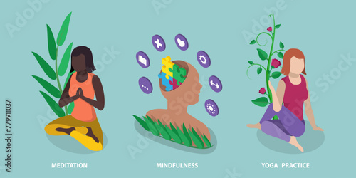 3D Isometric Flat Vector Illustration of Human Mental Health, Healthy Lifestyle