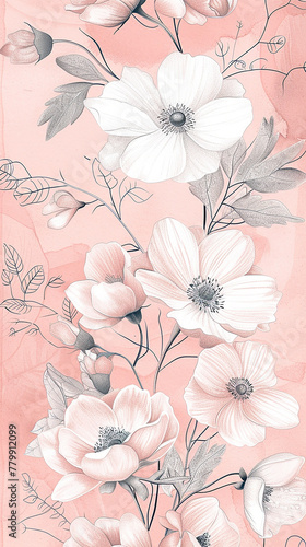 A continuous, floral tapestry pattern, with each flower hand-drawn to showcase its unique beauty. 32k, full ultra hd, high resolution