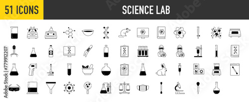 Science lab icon set. Such as medical healthcare, chemical formula, medical doctor research, chemistry testing lab, formula, atom, dna, beaker glass, periodic table icons. Vector illustration
