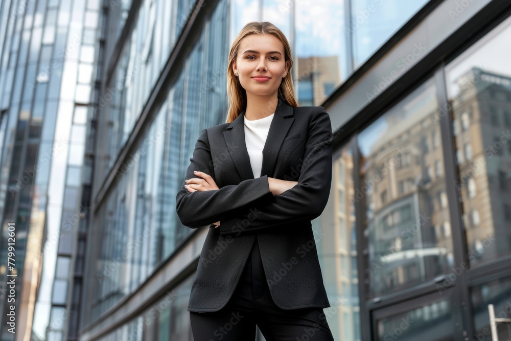Charismatic businessperson standing in front of company hq office manager successful rich entrepreneur real estate agent marketing specialist finance expert stock broker businessman businesswoman
