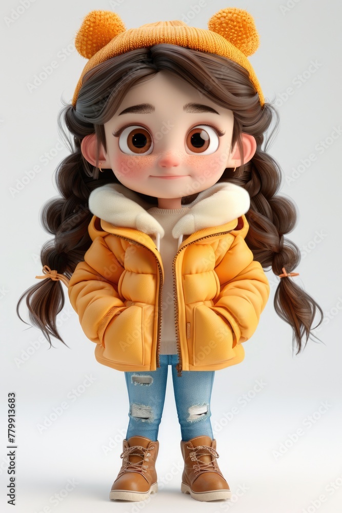 A little girl wearing a yellow jacket and hat. A little girl wearing a yellow jacket and hat.