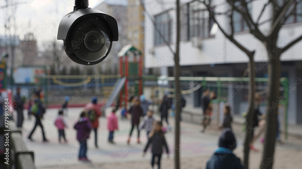 Camera on the background of a city street. fighting street crime. a safe city. video camera on the playground 