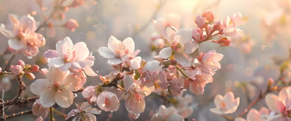 Dewy cherry blossoms in early morning light, soft pinks and whites, Dewy cherry blossoms in early morning light, soft pinks and whites,