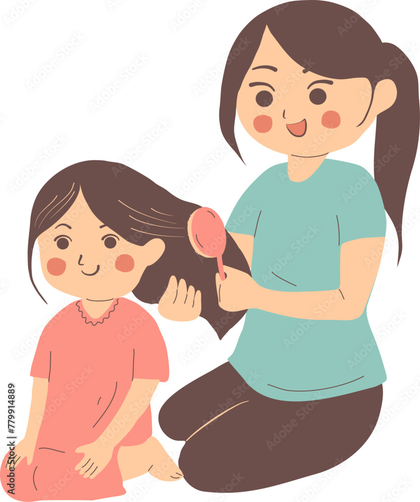 Mother combs her daughter’s hair Mother combs her daughter’s hair