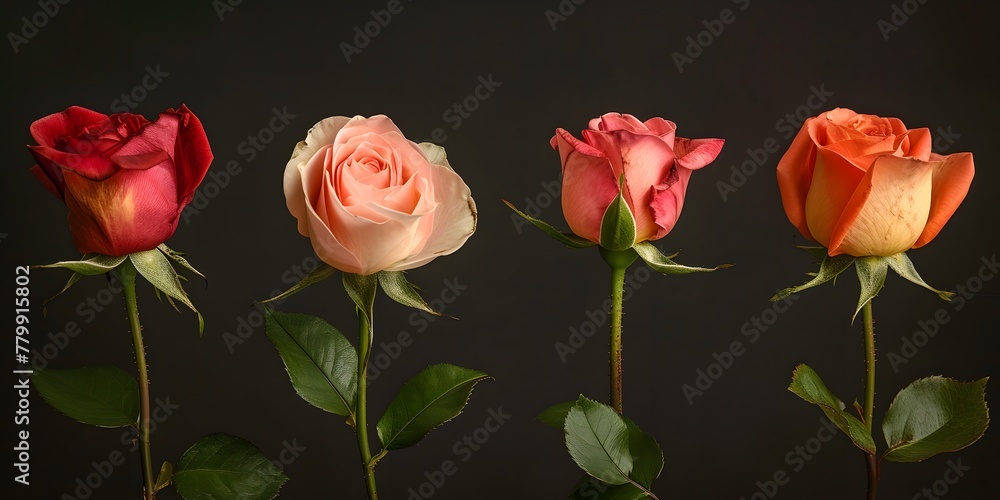 roses with different colors isolated on black background roses with different colors isolated on black background