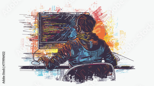 vector programmer at a computer on a white background .Generative AI