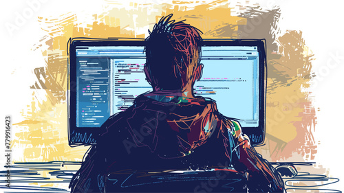 vector programmer at a computer on a white background .Generative AI
