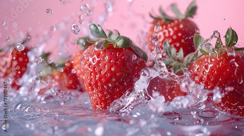 Photo of several strawberries surrounded by water.