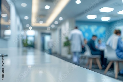Business meeting in healthcare, blurred conference room, bottom text space