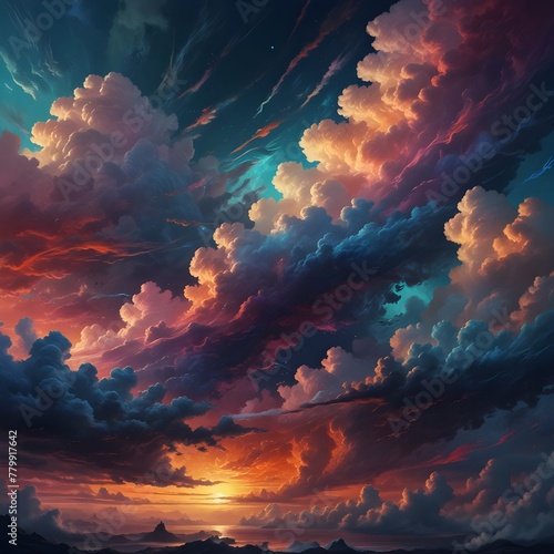 A huge colorful painting of the sky and cloud