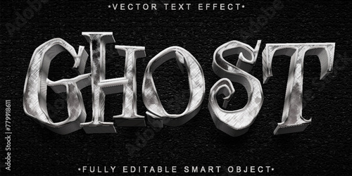 Horror Dark Silver Ghost Vector Fully Editable Smart Object Text Effect