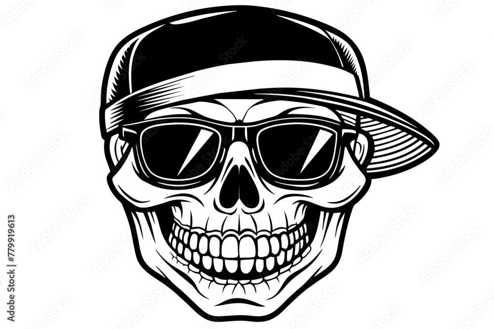 closeup-of-a-skull-that-smiles--has-sunglasses vector illustration 