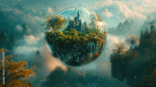 Underwater world in a glass sphere. Inside the glass. #779920289