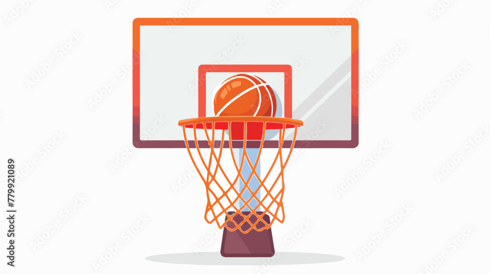 Orange Basketball ball and basket icon isolated on white