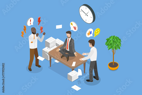 3D Isometric Flat Vector Illustration of Professional Stress Management, Resolving Business Issue photo