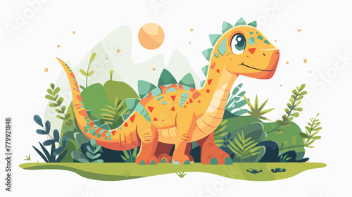 PapaSaur Cute dinosaur Vector illustration flat vector © Ayyan