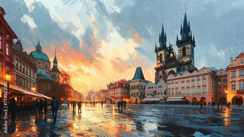 Artistic illustration of Prague city. Czech Republic in Europe. photo