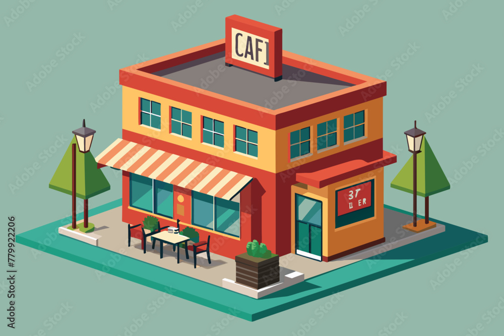 create a 3 D building design and write a cafe sign