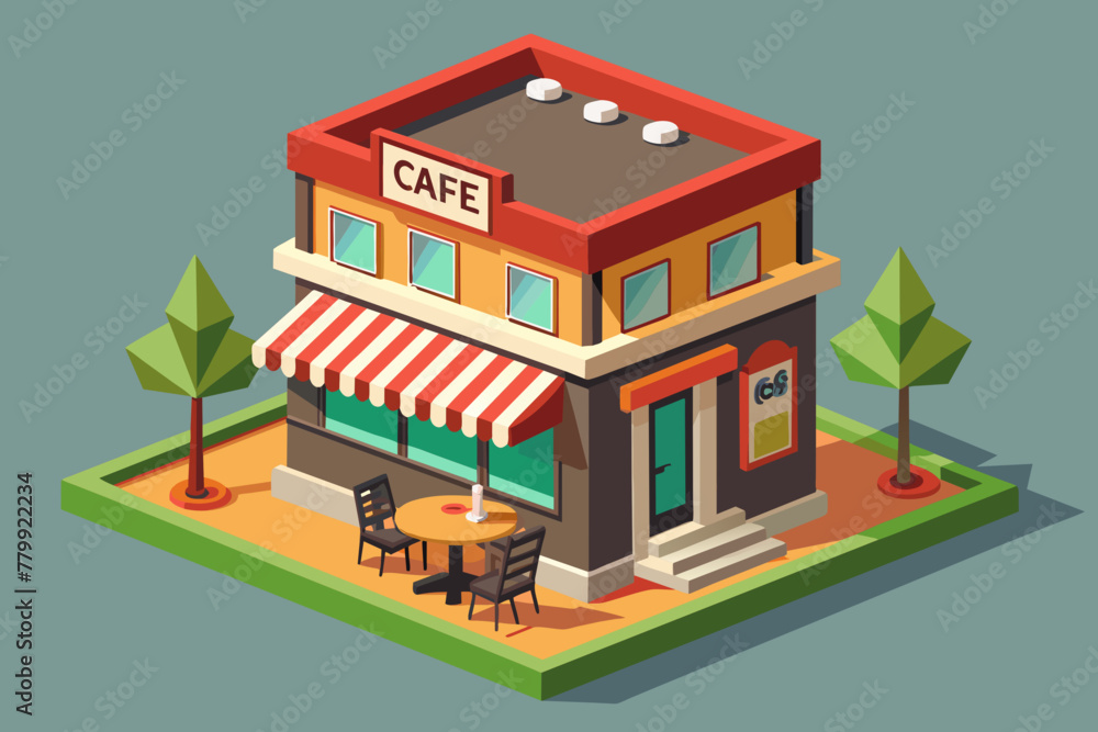 create a 3 D building design and write a cafe sign