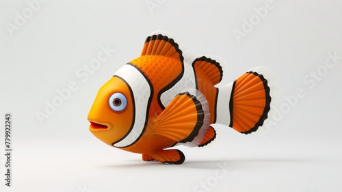 a toy fish with a white and orange stripe