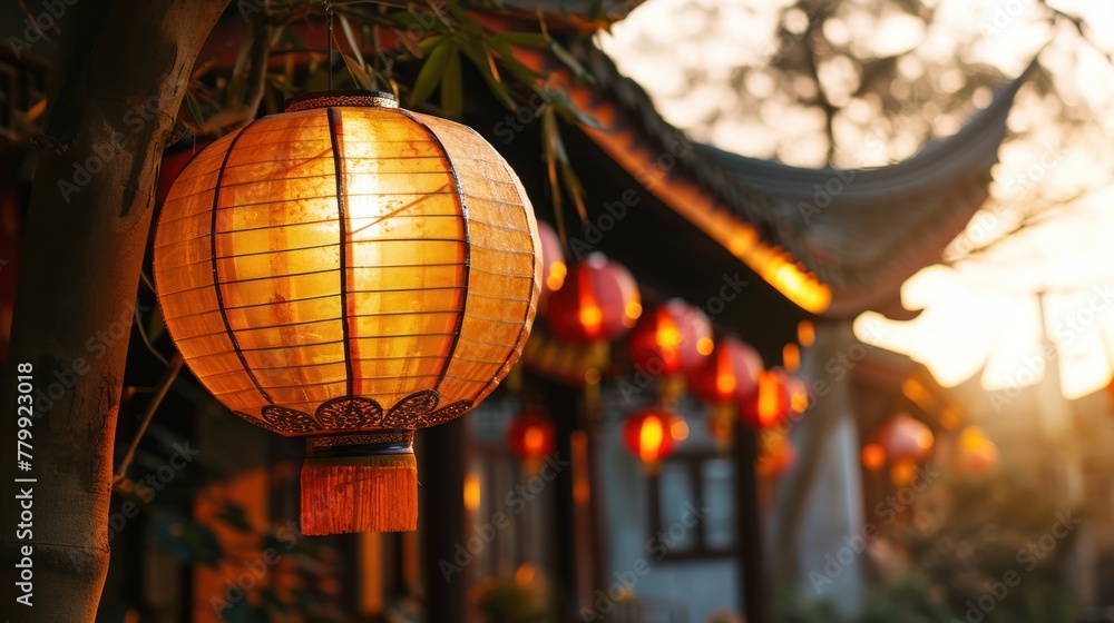 Obraz premium Beautiful vintage lanterns in street to celebrate Chinese lunar new year.