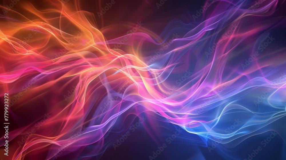 A colorful abstract background with a bright blue, red and orange swirl, AI