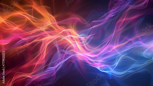 A colorful abstract background with a bright blue, red and orange swirl, AI
