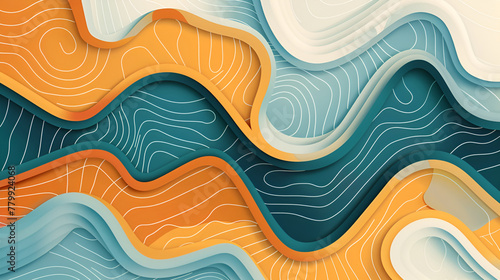 an abstract wave design with a textured pattern, resembling a wallpaper. the style combines light orange and dark blue, Colorful watercolor wavy background