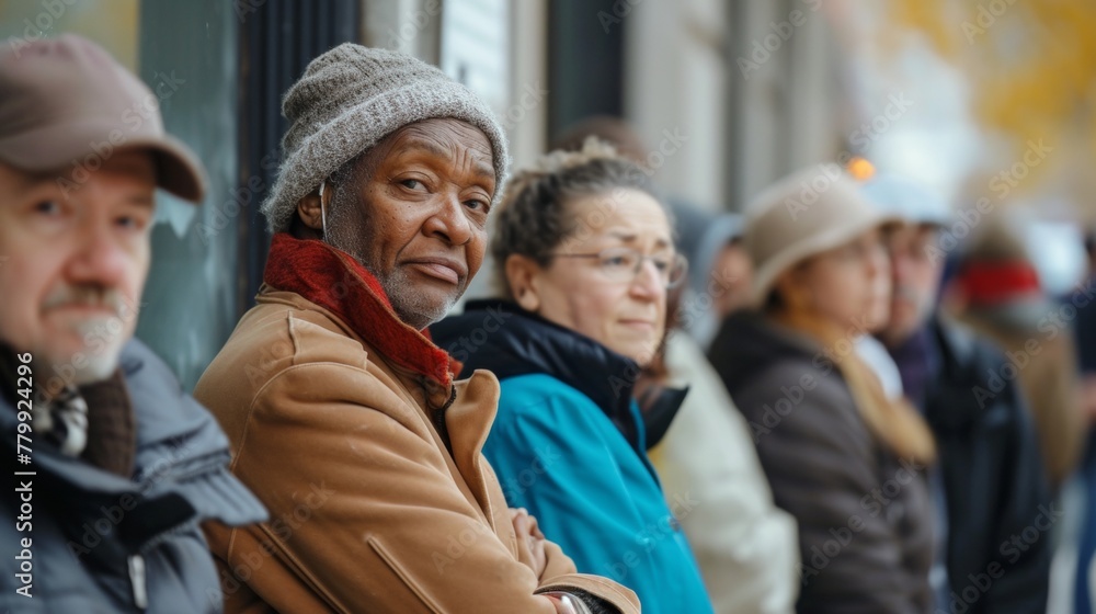 Voters wait in line to vote in voting season.