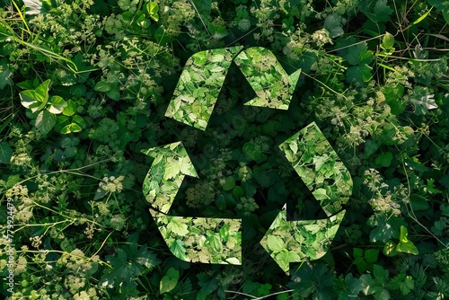 Green recycle arrows forming a circular shape, environmental conservation and sustainability symbol