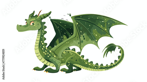 Rendering of a green fairy tale dragon isolated on white