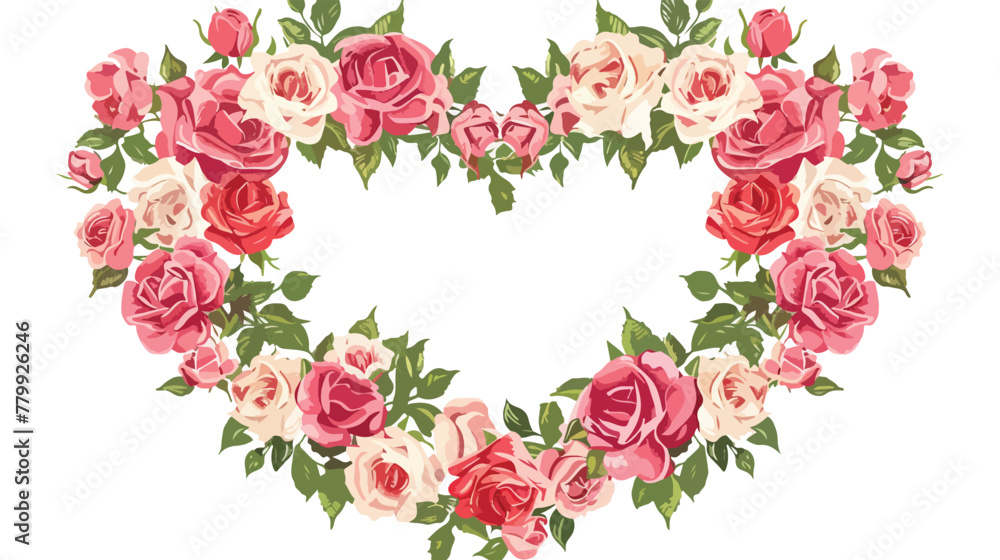 Romantic background with heart of roses flat vector isolated