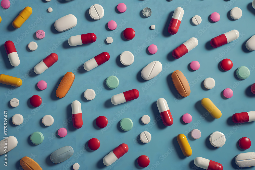 Assorted Medication and Pills on a Yellow Background Assorted Medication and Pills on a Yellow Background