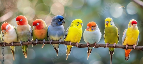 a group of birds sitting on a branch photo