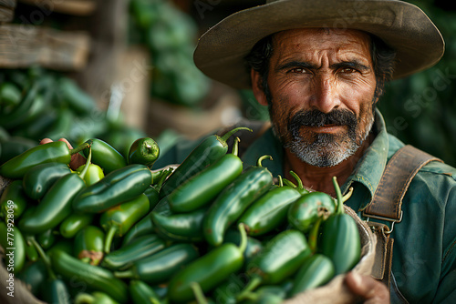 Farner showing jalapeno  farm. Generative AI. photo