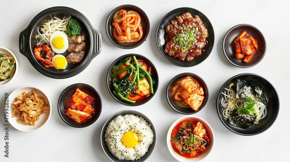top view realistic group korea food 