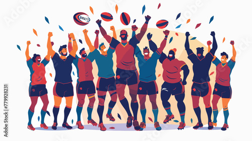 Rugby team celebrating the victory flat vector isolated