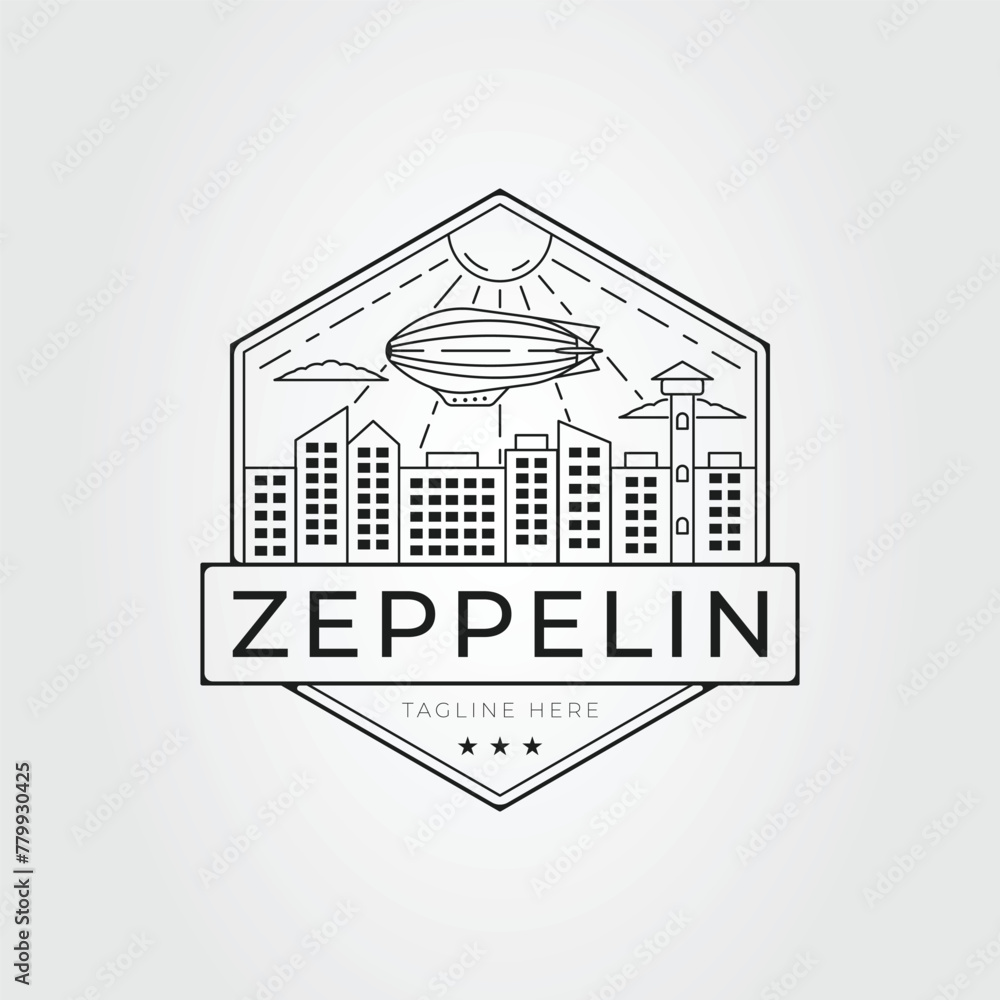flying zeppelin aircraft or plane in the city logo vector illustration design flying zeppelin aircraft or plane in the city logo vector illustration design